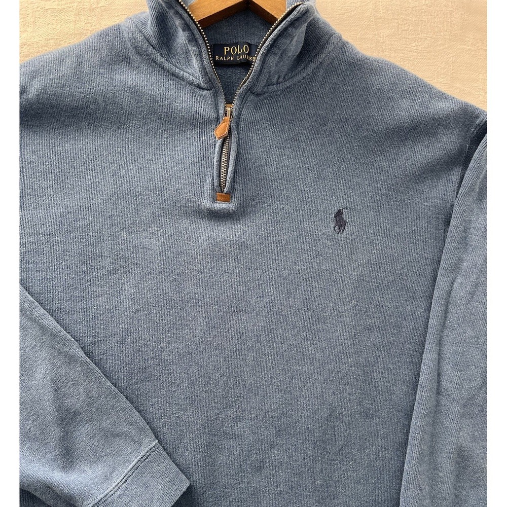 Polo Ralph Lauren 100% Cotton 1/4 Quarter Zip Sweater Blue Nice Heritage Preppy